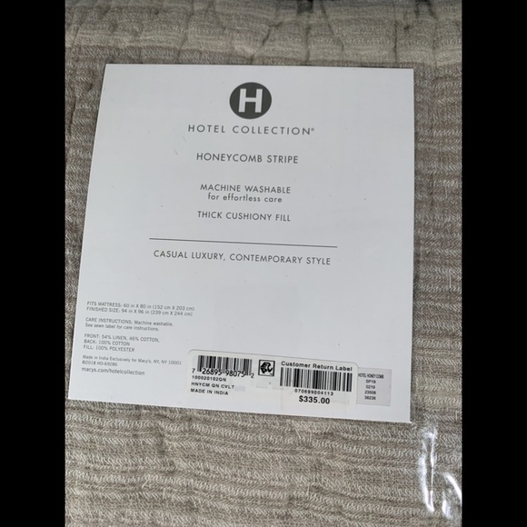 NIB Hotel Collection Honeycomb‎ Full/Queen Coverlet in Linen/Cotton - Picture 3 of 12